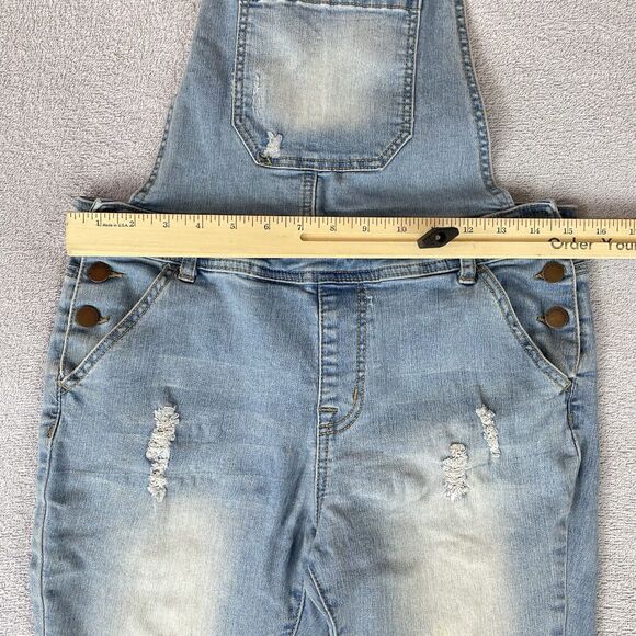 Encore Denim Overalls Juniors Size 8/9 Distressed Blue Stretch - Picture 11 of 16